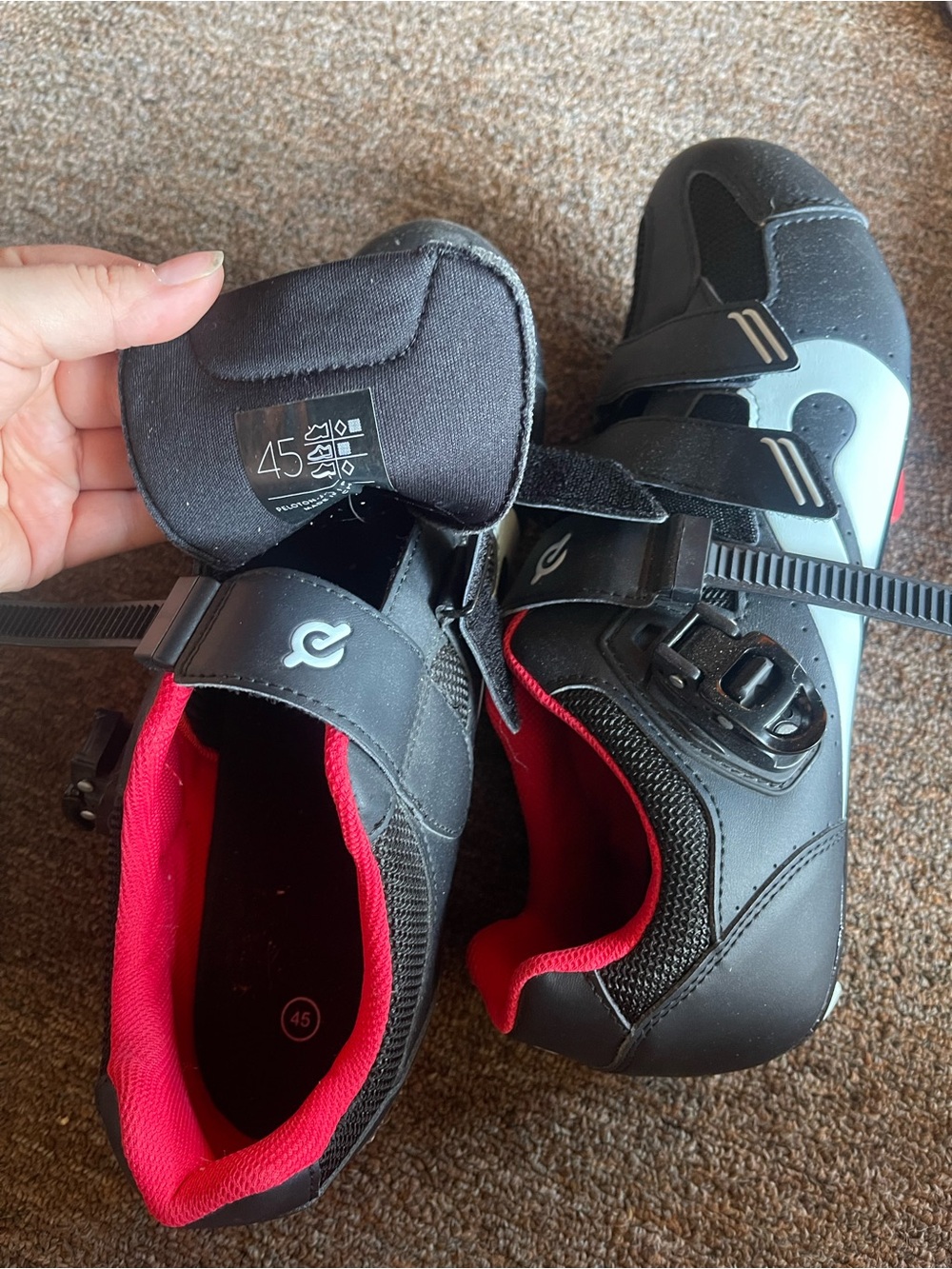 Peloton Black Cycling Sneakers with Red Lining